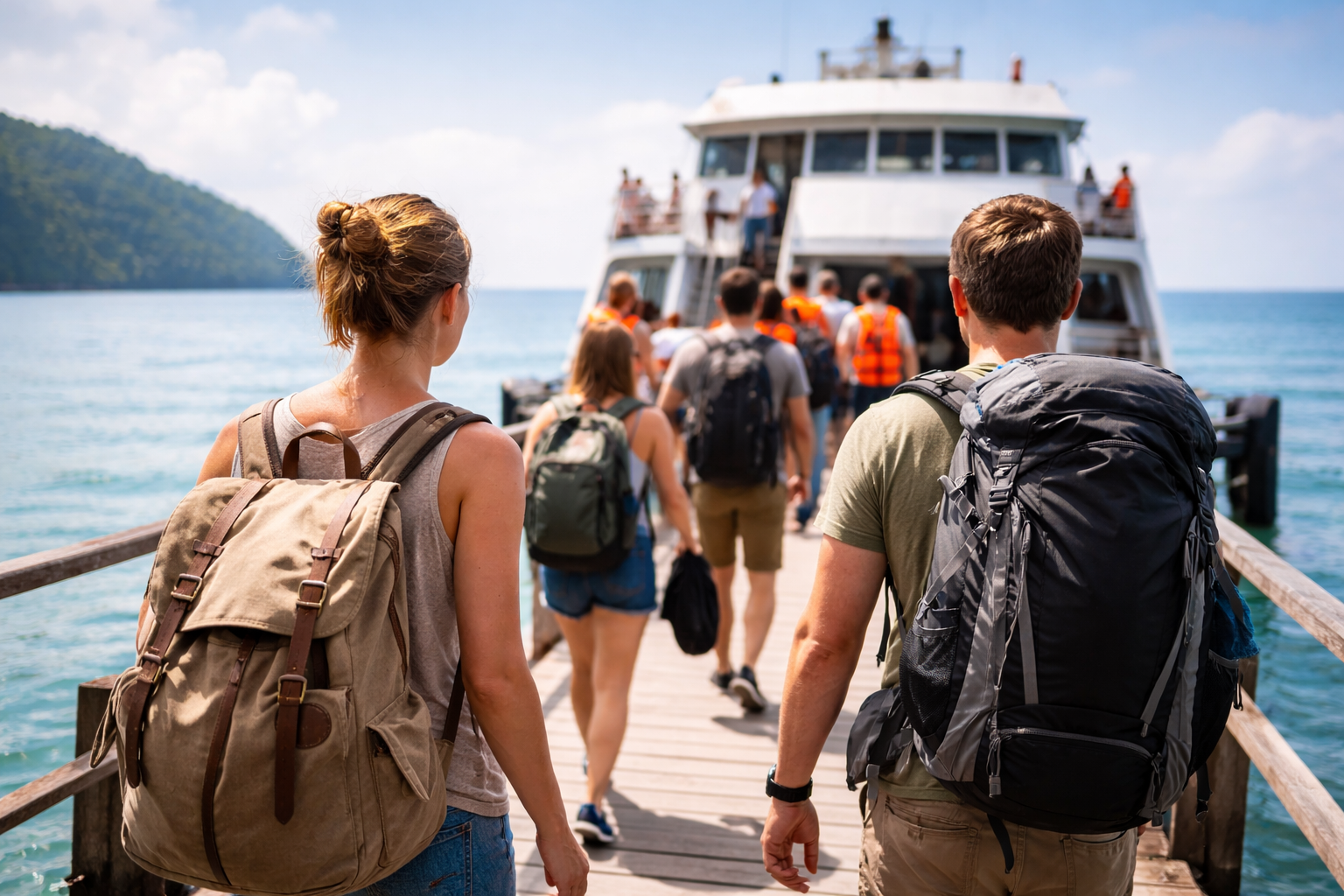 Island logistics ferry pier boarding